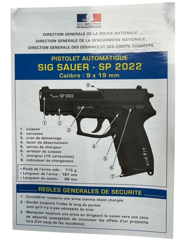 PISTOLET SIG SAUER SP 2022 CAL: 9X19 OCCASION