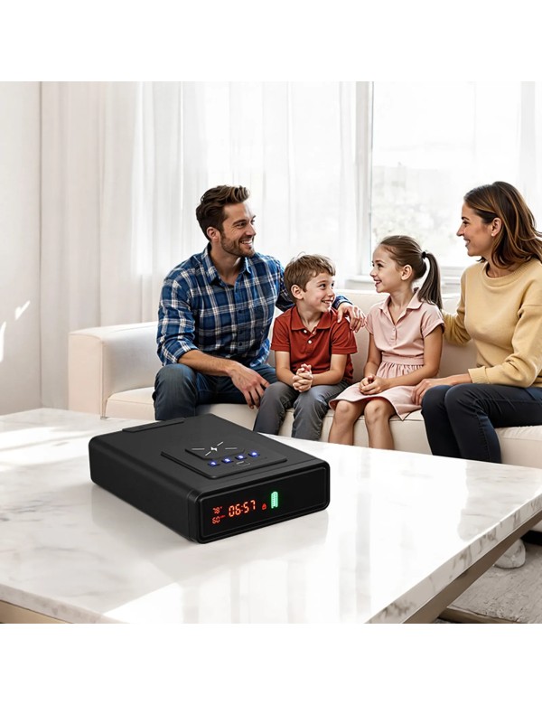 Réveil Coffre-Fort pour 2 Pistolets Biométrique + recharge téléphone.