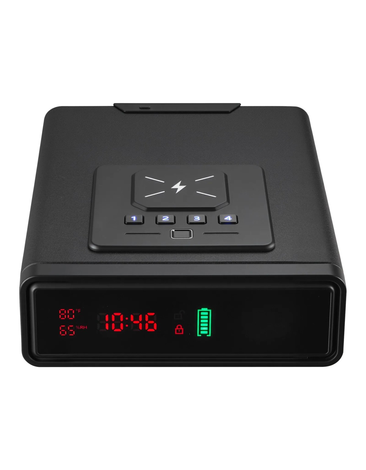 Réveil Coffre-Fort pour 2 Pistolets Biométrique + recharge téléphone.