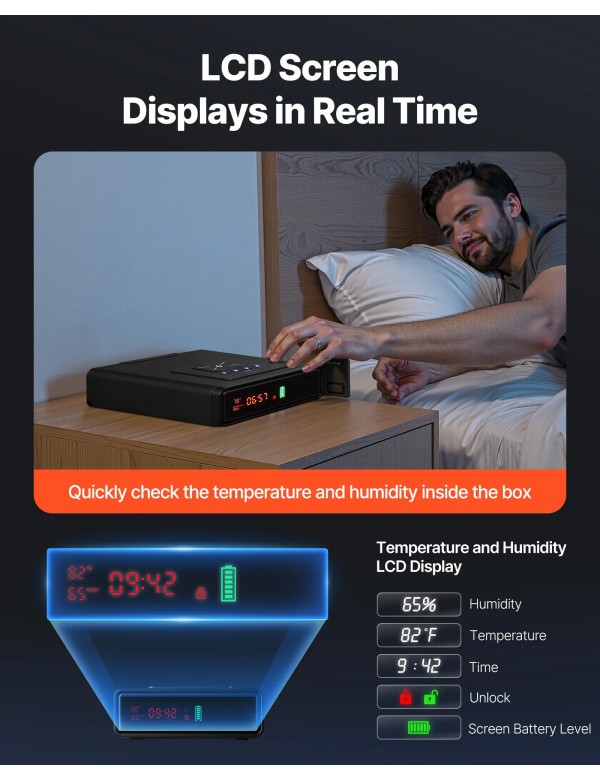 Réveil Coffre-Fort pour 2 Pistolets Biométrique + recharge téléphone.