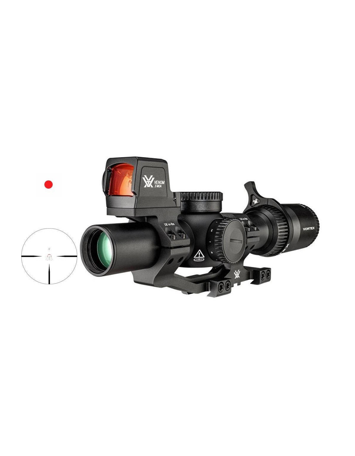 LUNETTE VORTEX VENOM 1-6X24 AR-BDC3 IL SFP MOA PACK MONTAGE + POINT ROUGE VORTEX VENOM 3MOA