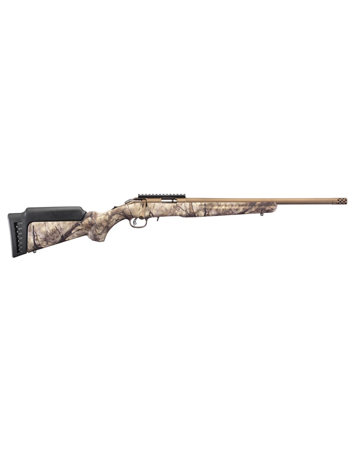 Carabine Ruger AMERICAN RIMFIRE 22WMR22MAG 9 coups 18"46CM FILET 1/2-28" CAMO CANONBRON