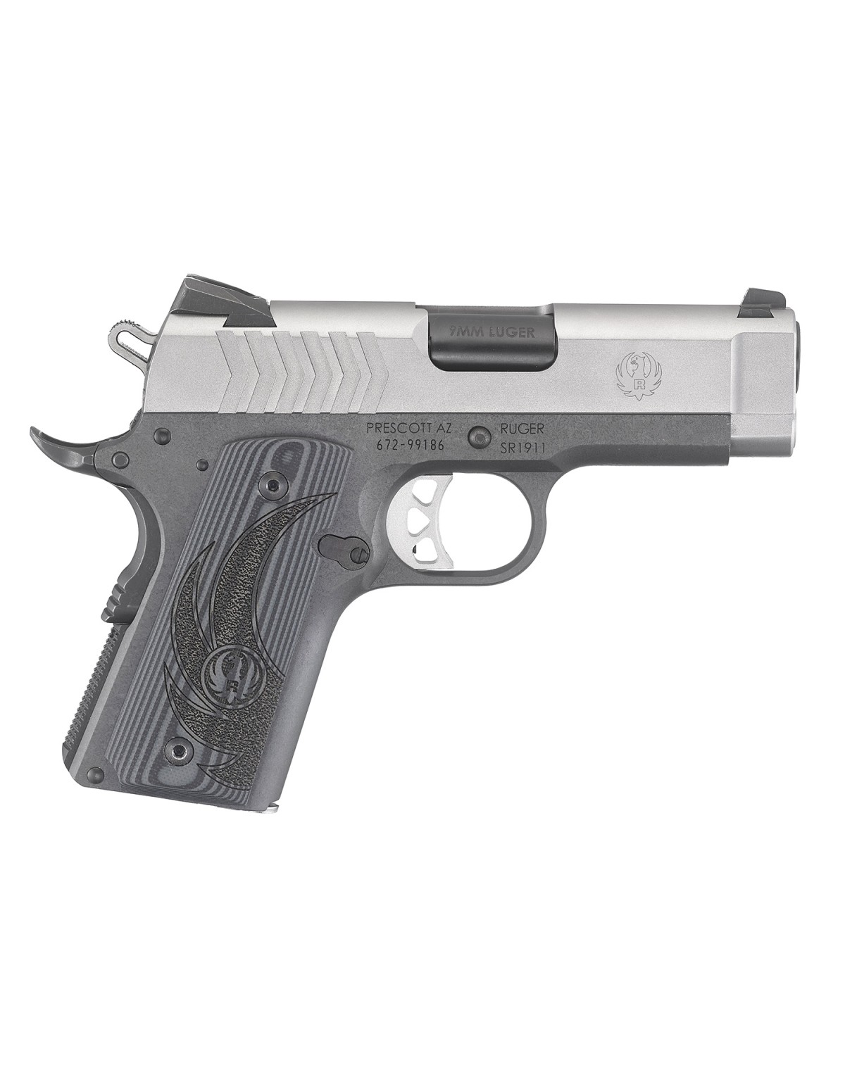 Pistolet Ruger SR1911 .9MM LUGER LWGT OFFICER 3.6" 7+1 coups STAINLESS STEEL (2C)