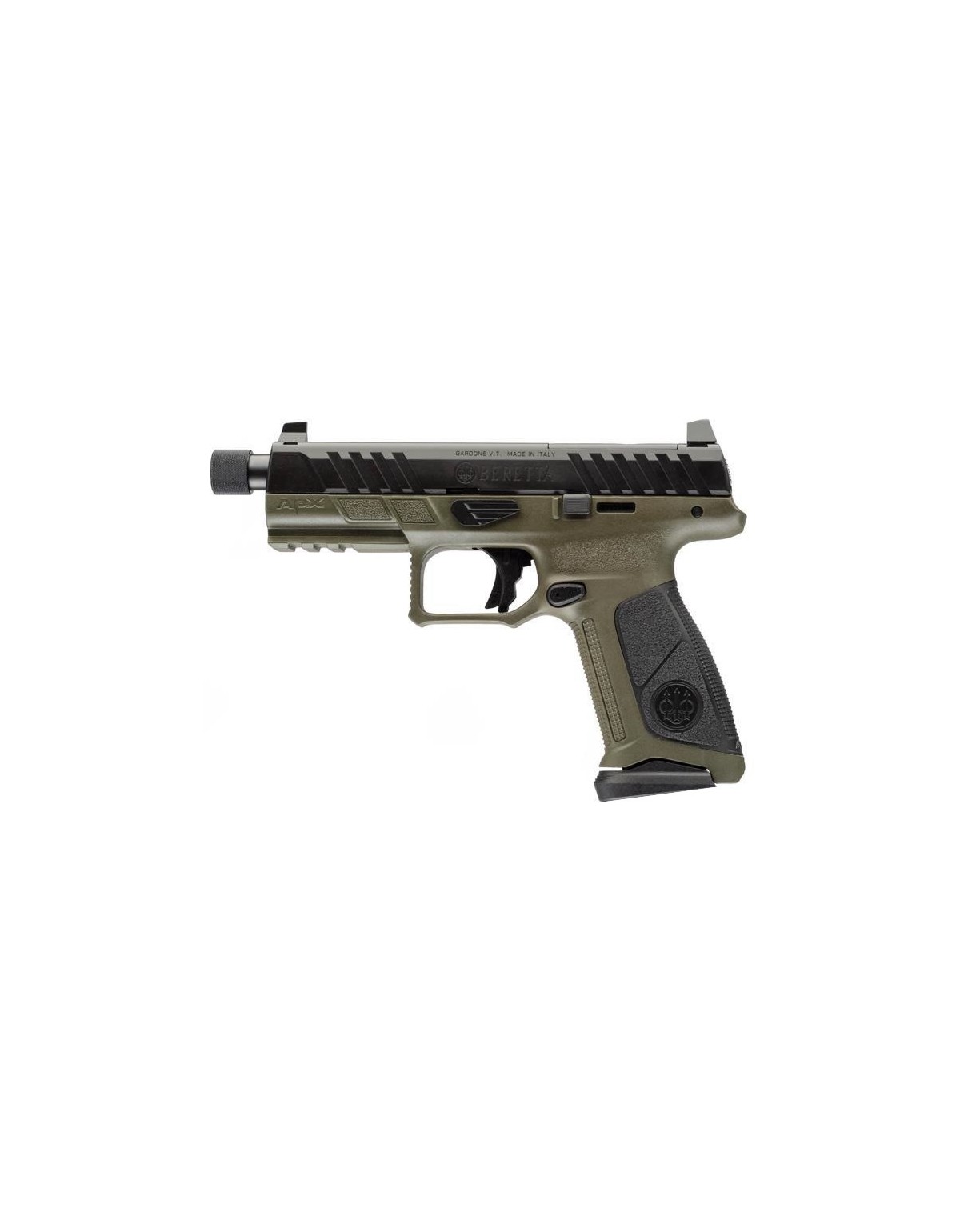 Pistolet Beretta APX A1 COMPACT TACTICAL OD GREEN/NOIR 9X19 canon fileté 1/2-28 15 coups