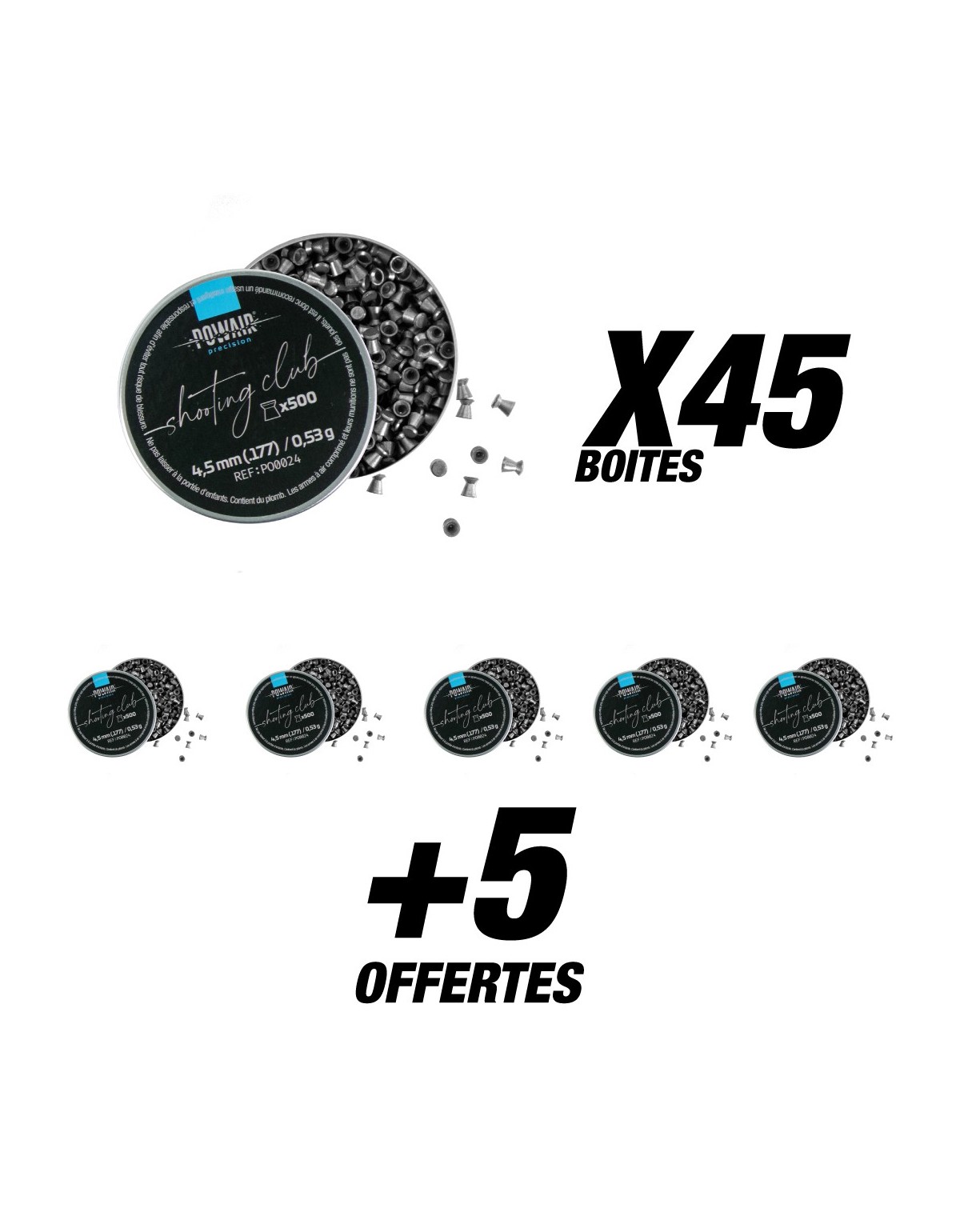 Pack Powair plombs plats shooting club C4.5 X25000 (50 boites)