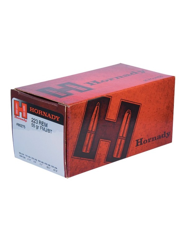 Boîte de 50 cartouches Hornady 223 REM 55 GR FMJ/BT 80275