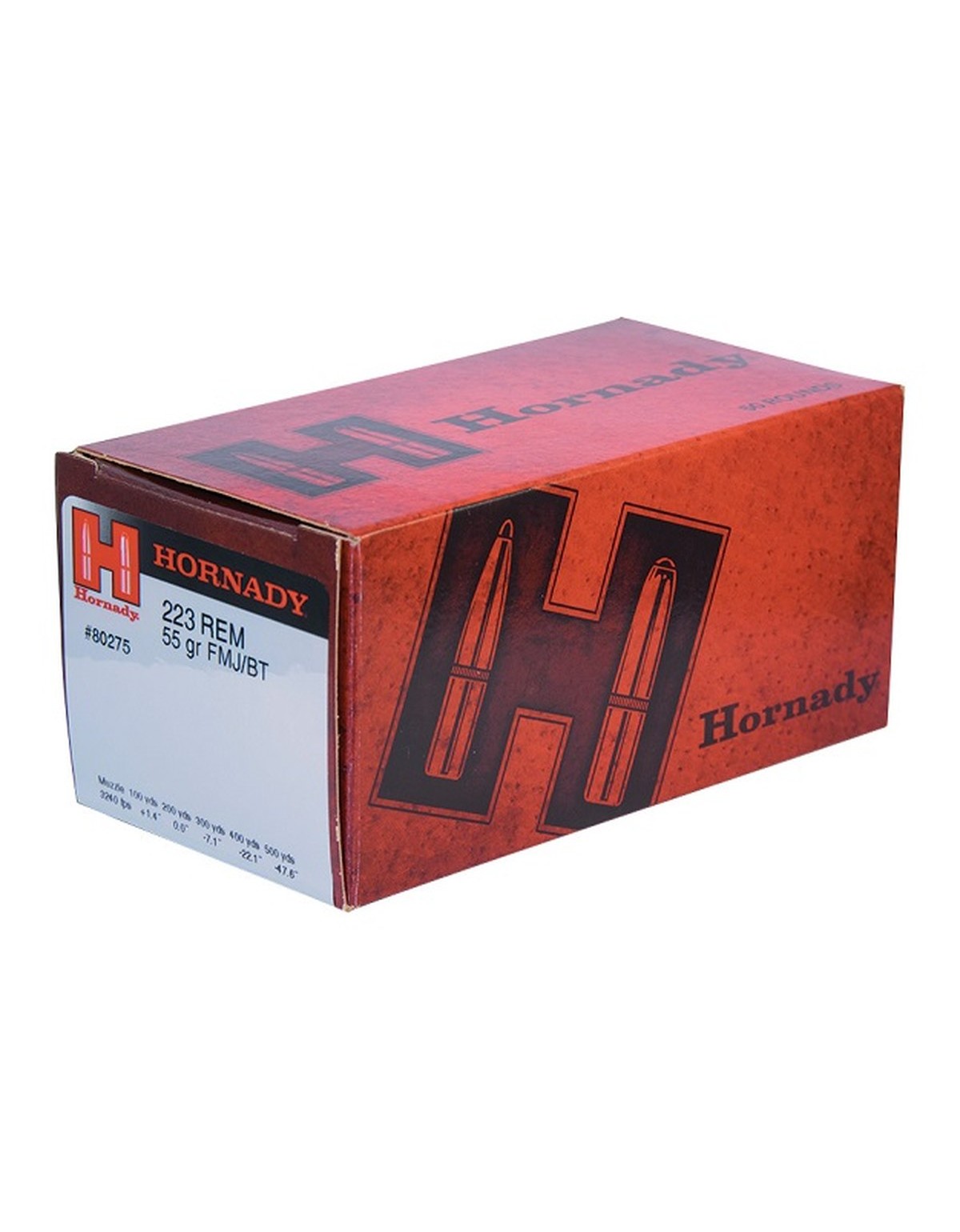 Boîte de 50 cartouches Hornady 223 REM 55 GR FMJ/BT 80275