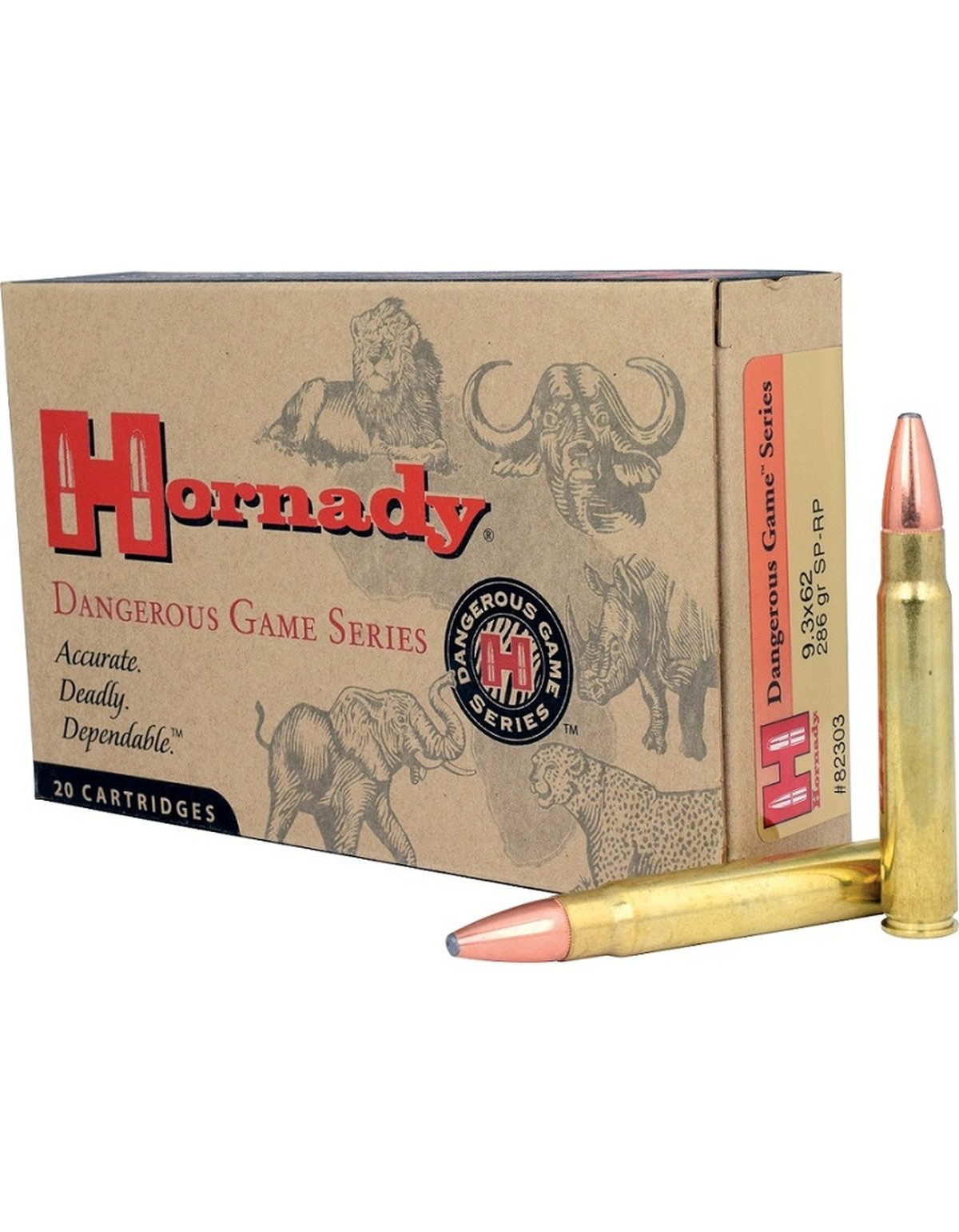 Boîte de 20 cartouches Hornady 9.3X62 286 GR SP-RP 82303