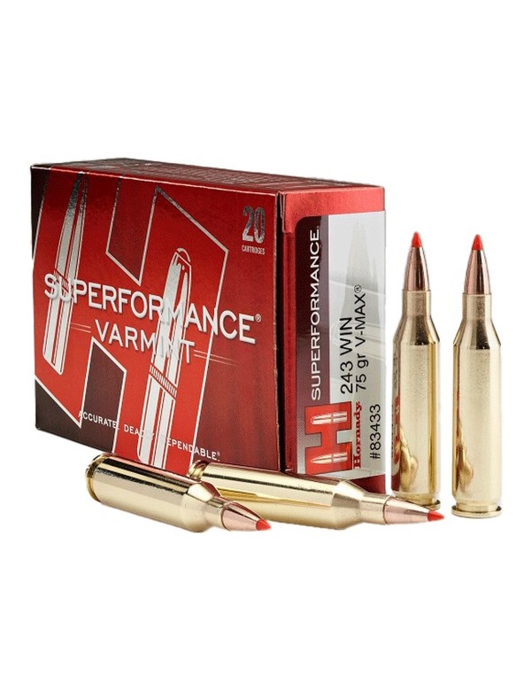 Boîte de 20 cartouches Hornady 243WIN 75 GR V-MAX 83433