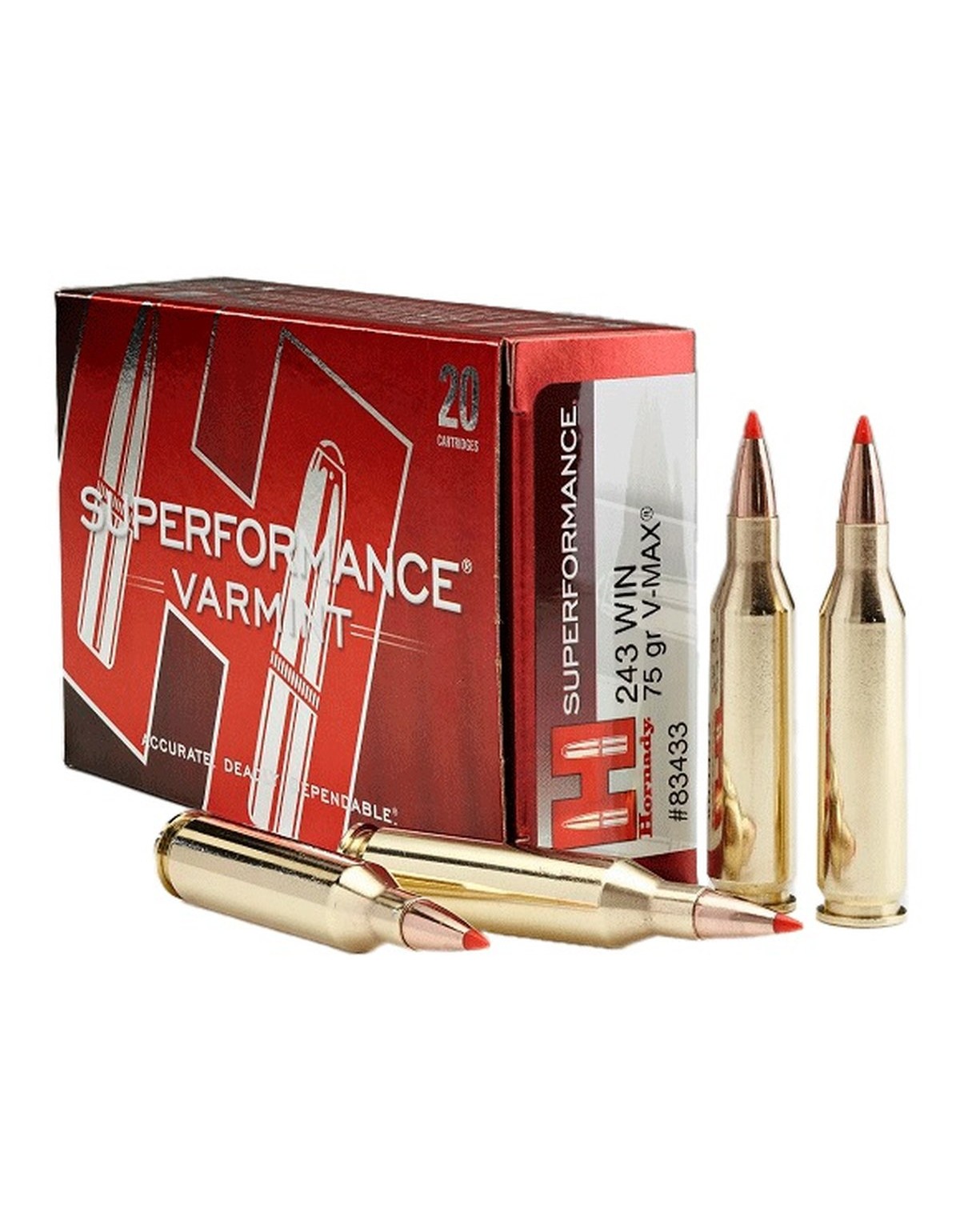 Boîte de 20 cartouches Hornady 243WIN 75 GR V-MAX 83433