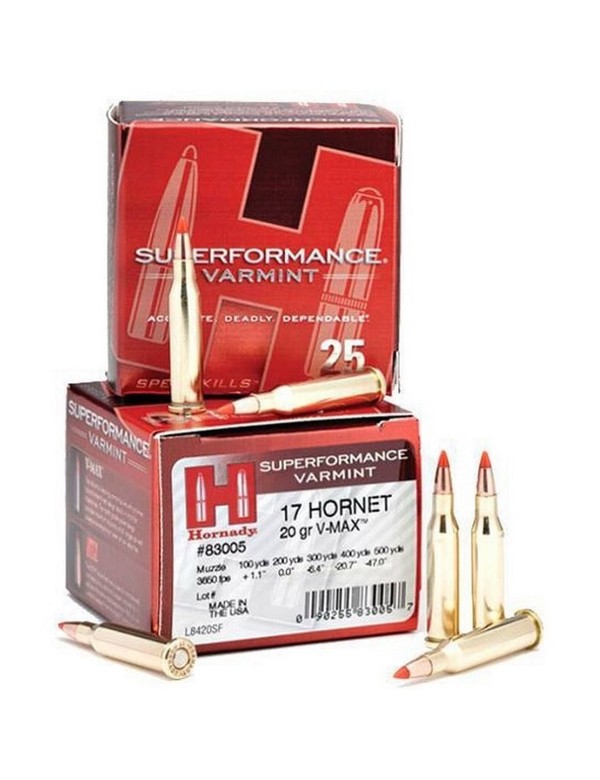 Boîte de 25 cartouches Hornady 17 HORNET 20 GR V-MAX 83005