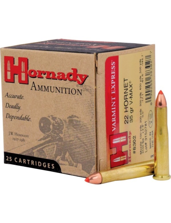 Boîte de 25 cartouches Hornady 22 HORNET 35 GR V-MAX 8302