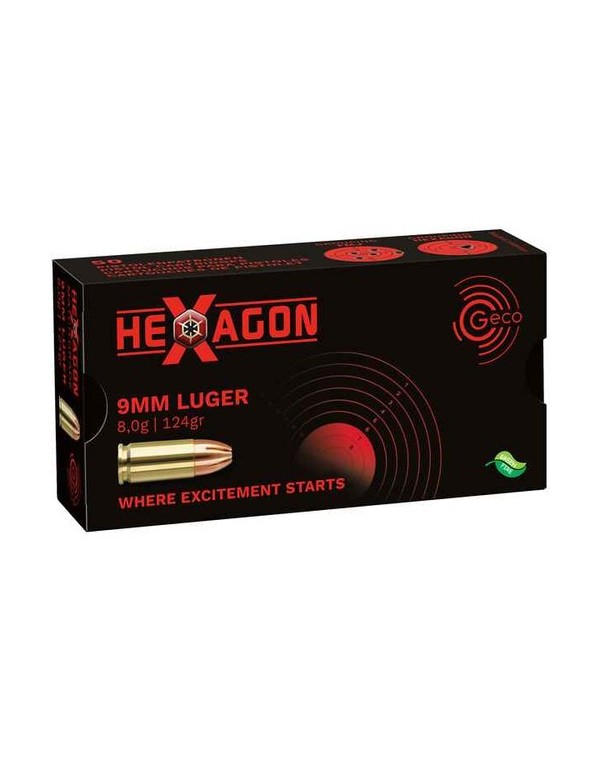 MUNITIONS GECO 9mm LUGER 124GR/8.0G HEXAGON X50