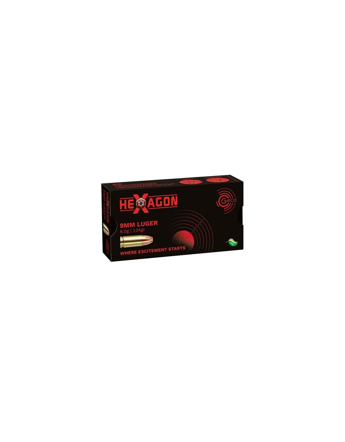 MUNITIONS GECO 9mm LUGER 124GR/8.0G HEXAGON X50