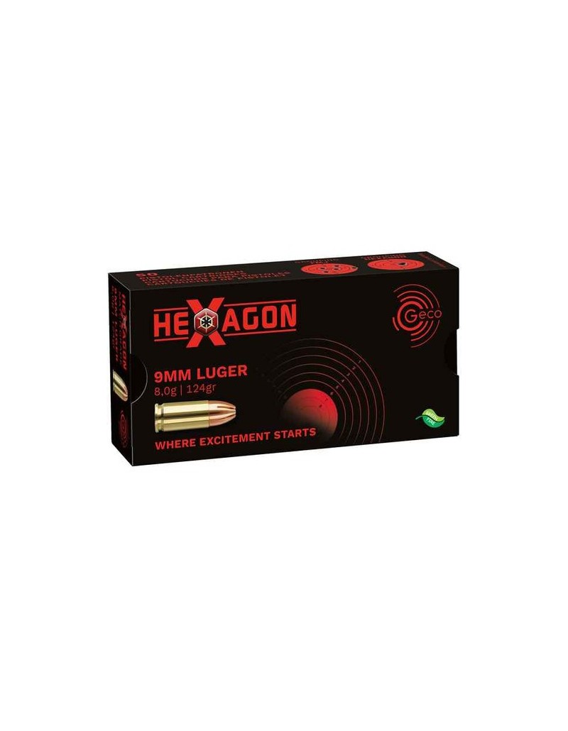 MUNITIONS GECO 9mm LUGER 124GR/8.0G HEXAGON X50