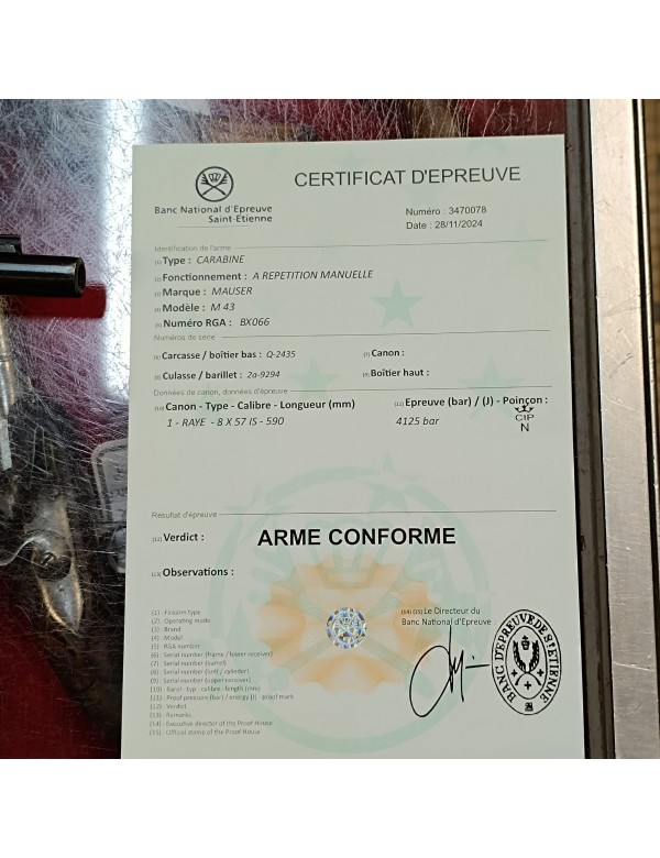 CARABINE MAUSER M 43 CALIBRE 8X57 IS