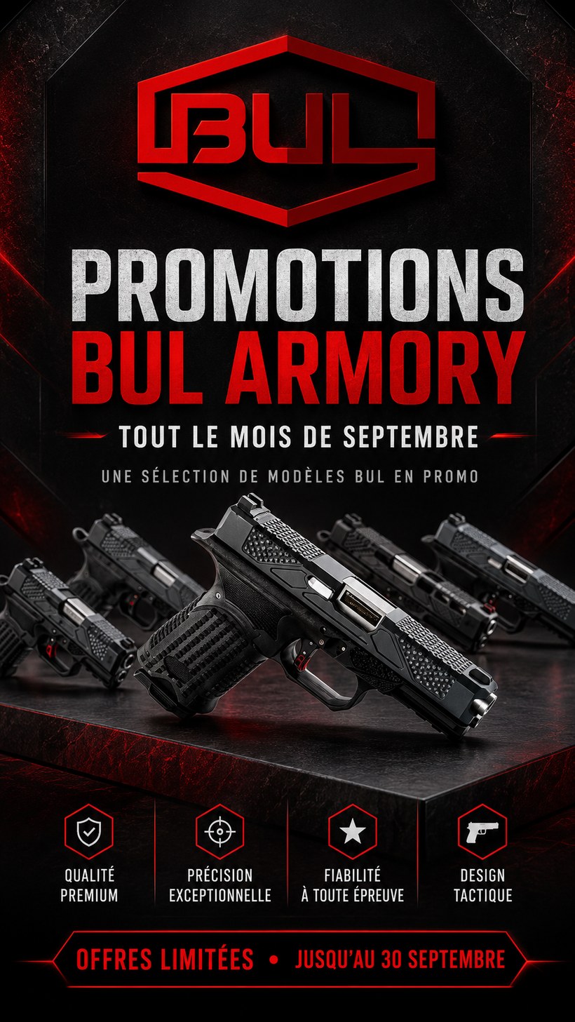 Promotions BUL Armory — tout le mois de septembre, une sélection de modèles BUL en promo, offres limitées jusqu'au 30 septembre