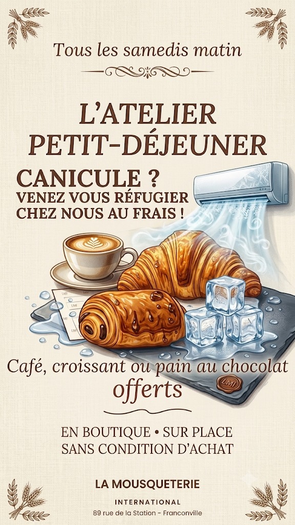 L'atelier petit-déjeuner — tous les samedis matin, café et viennoiserie offerts en boutique